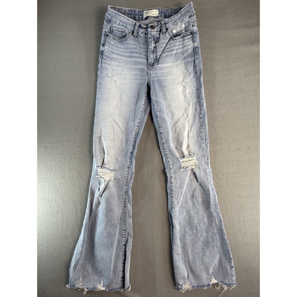 BKE Parker Jeans Womens 27x32 Light Wash Blue High Rise Flare Distressed Denim - Picture 1 of 12